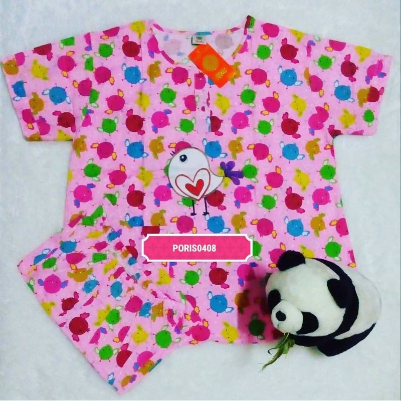 Baju Tidur Katun Wanita Celana 3/4 &quot;HOKI&quot; (peace)