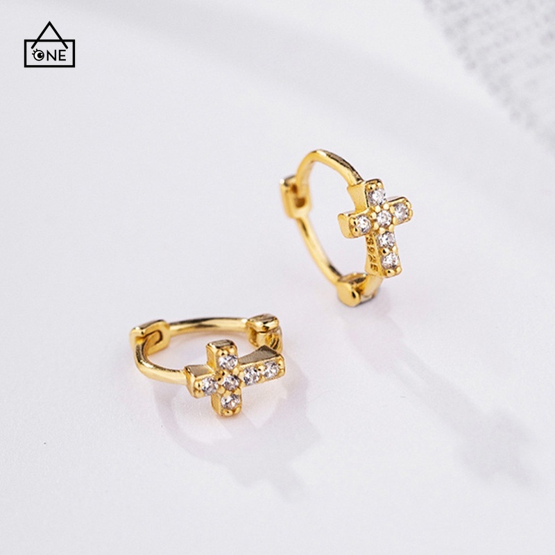 COD❤14K Emas Disepuh Hoop Anting Mini Zircon Cubic Zirconia Cartilage Anting Kecil Tindik Korea A one