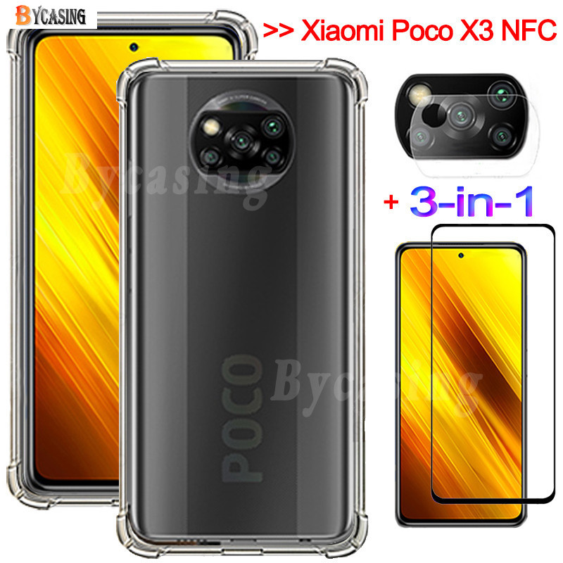 3in1 Pelindung Layar Tempered Glass Bening Untuk Xiaomi Poco X3 Nfc Temeperd