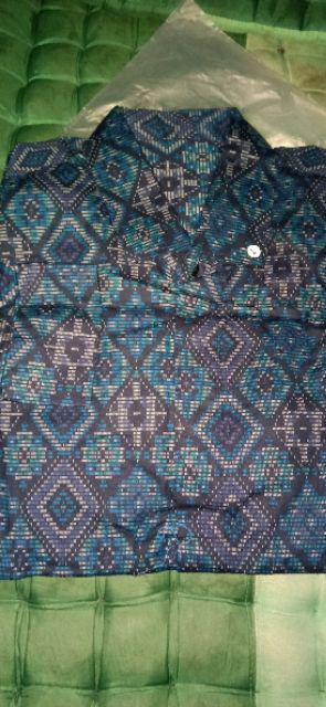 Baju Batik Kemeja Batik Pria Lengan Panjang Songket Diamond Biru Modern Slimfit Casual Blue