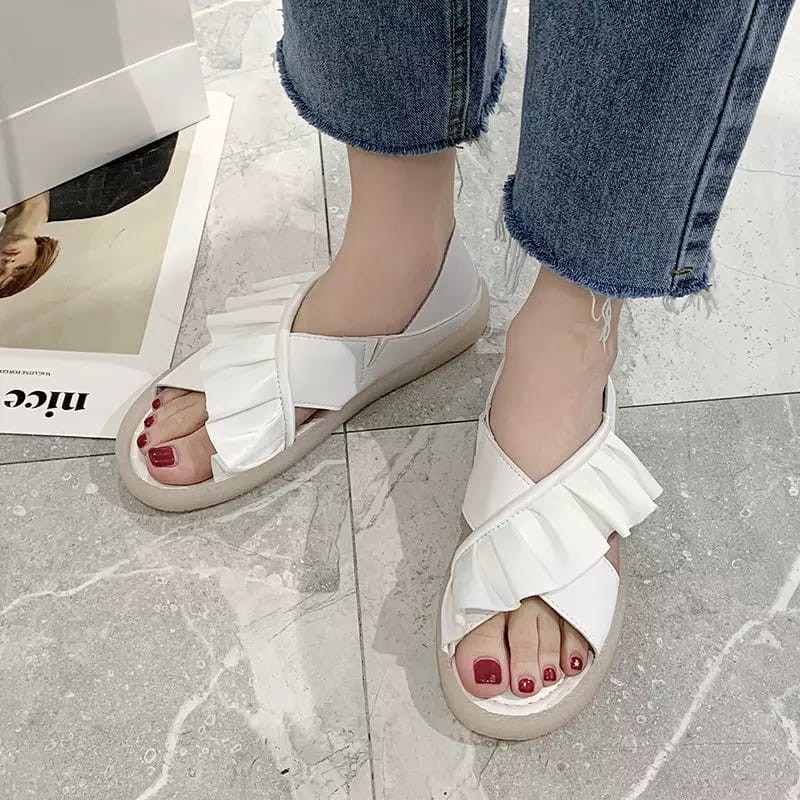 RYX - Sling Ruffles Sandal Slip Korea Wanita Fashion Casual - Ori Import