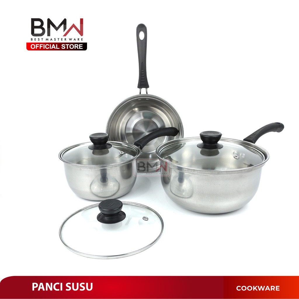 BMW Kitchen Ware - Panci Susu Stainless Steel Milk Pot Soup Pot Panci Sup Tutup Kaca-3