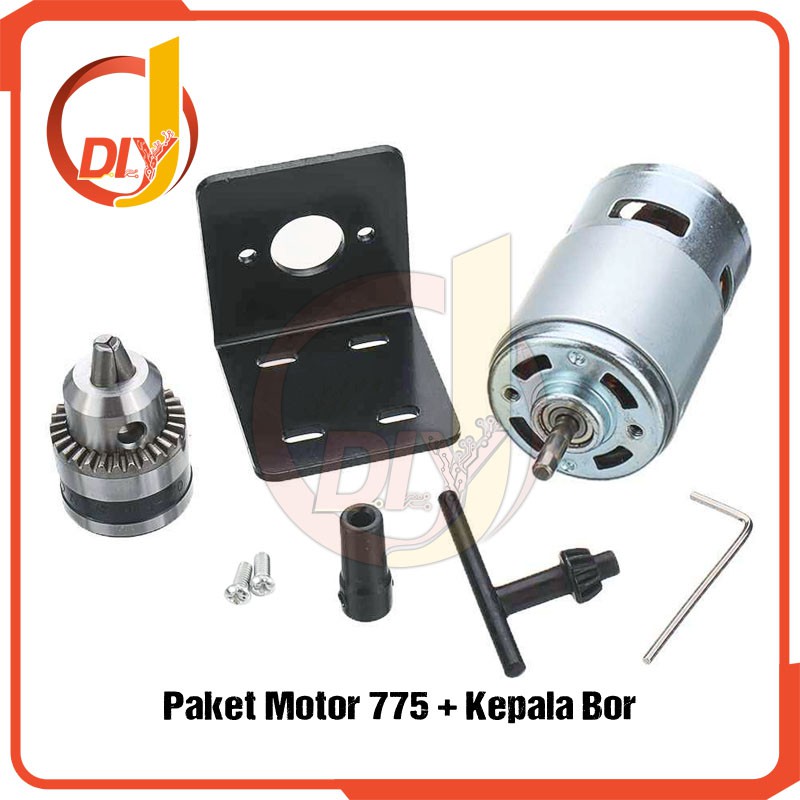 Paket Set Motor Dinamo 775 Kepala Bor 1.5-10mm B12 Drill Chuck dan Mounting