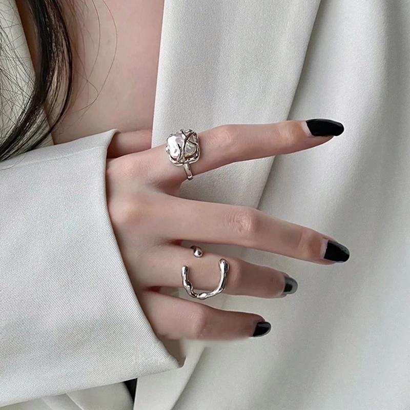 Cincin Minimalis Bentuk Geometri Gaya Retro Untuk Wanita