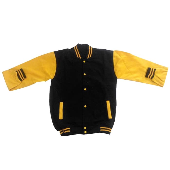 Jaket Baseball Polos Bahan Tebal pria wanita | Jaket baseball varsity-Hitam-kuning