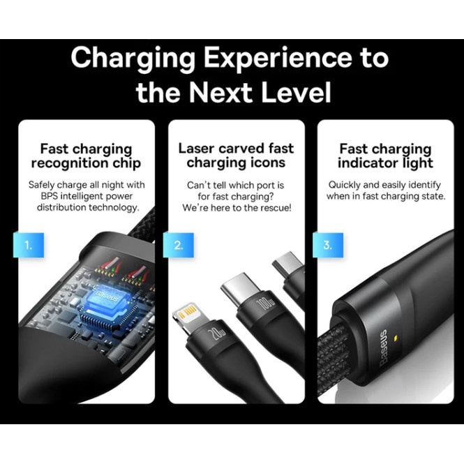 Baseus One-For-Three Fast Charging Cable Type-C to M+L+C 100W