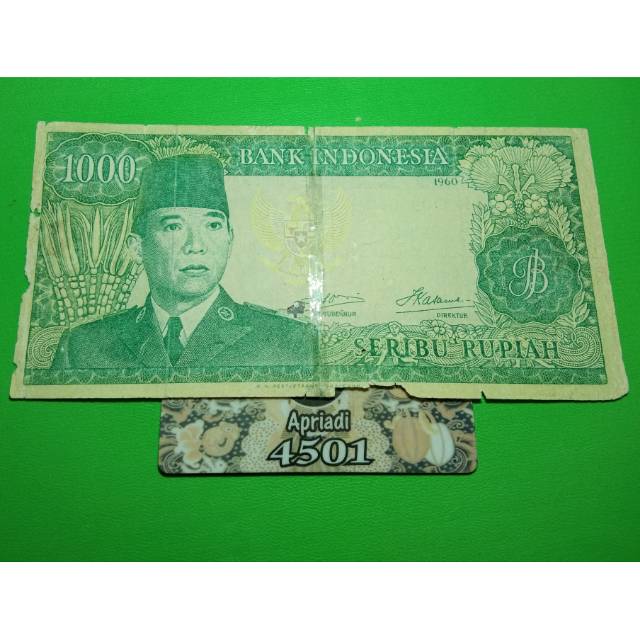 UK152 UANG KUNO ASLI 1000 RUPIAH SERI SOEKARNO/SUKARNO TAHUN 1960 KOLEKSI UANG LAMA MAHAR NIKAH #F