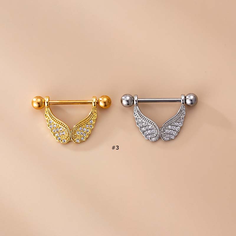 1pc Anting Tindik Putingtubuh Bahan Stainless Steel Desain Hatisayap 14Gauge 19mm Untuk Priawanita