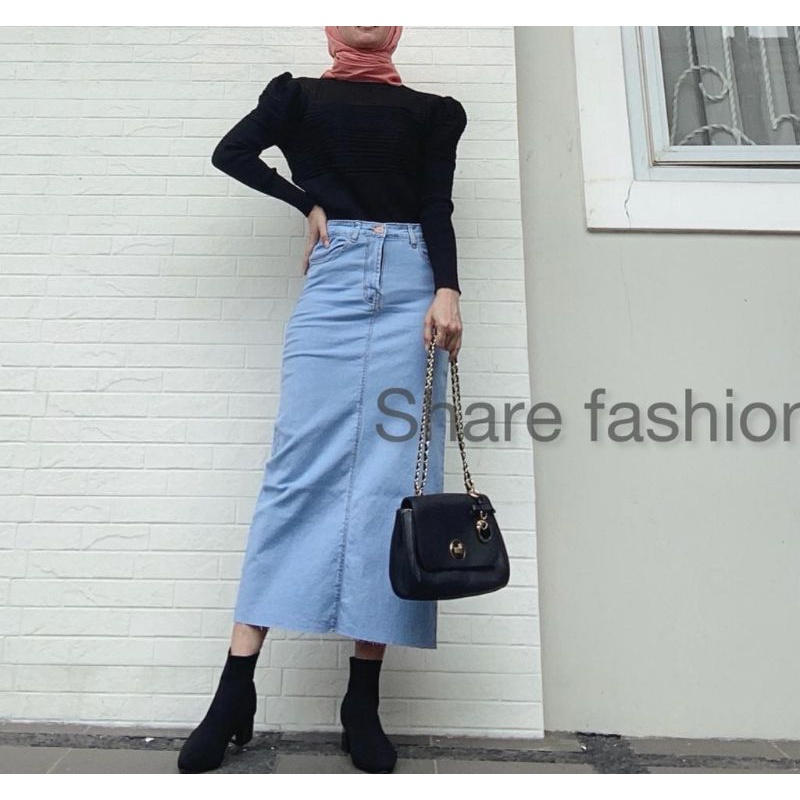 ROK JEANS SPAN MIDI 7/9 unfinished | YUKI SKIRT-Soft blue 802