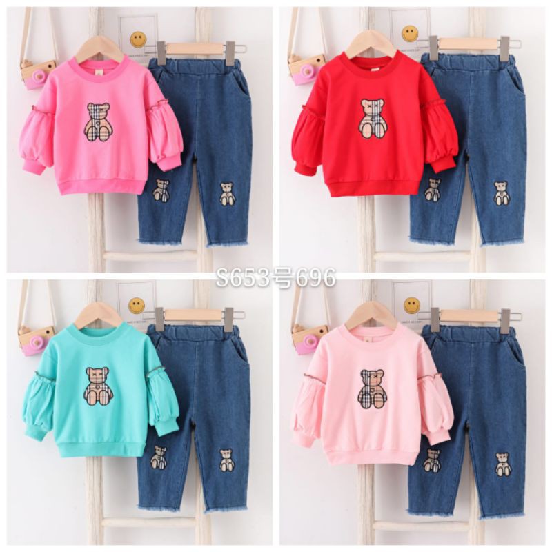 Set Jeans Import lengan Balon anak perempuan