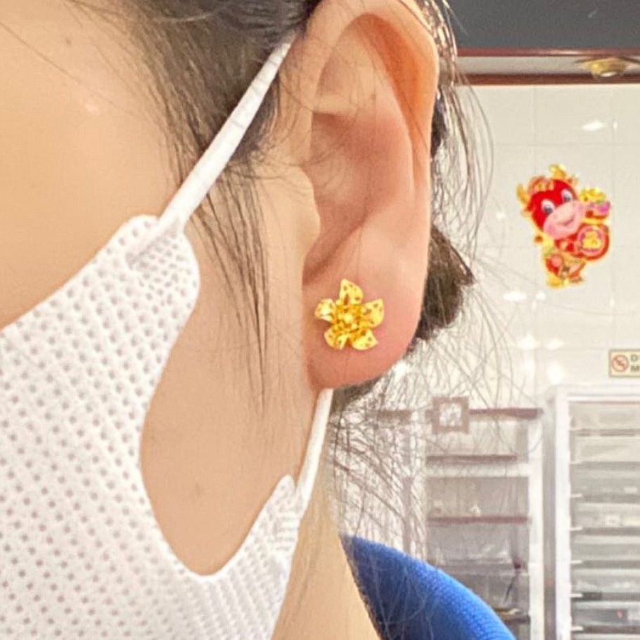 Anting anak dan dewasa emas asli kadar 700 70% 16k giwang kerabu duduk paku tusuk bunga anggrek like kendari ringan 1 gram vintage mewah 3D