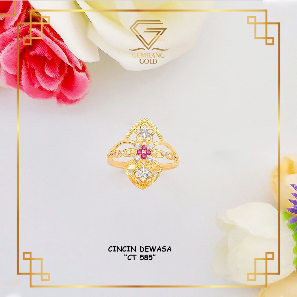 CINCIN EMAS ASLI KADAR 300 (6K) & 375 (8K) MODEL BUNGA TUMPUK, LOVE GEMBOK KUNCI & PENITI RING CINCI
