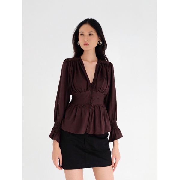 GELSEYROOMS | Mercy Top Atasan Lengan Panjang-DARK CHOCO PANJANG