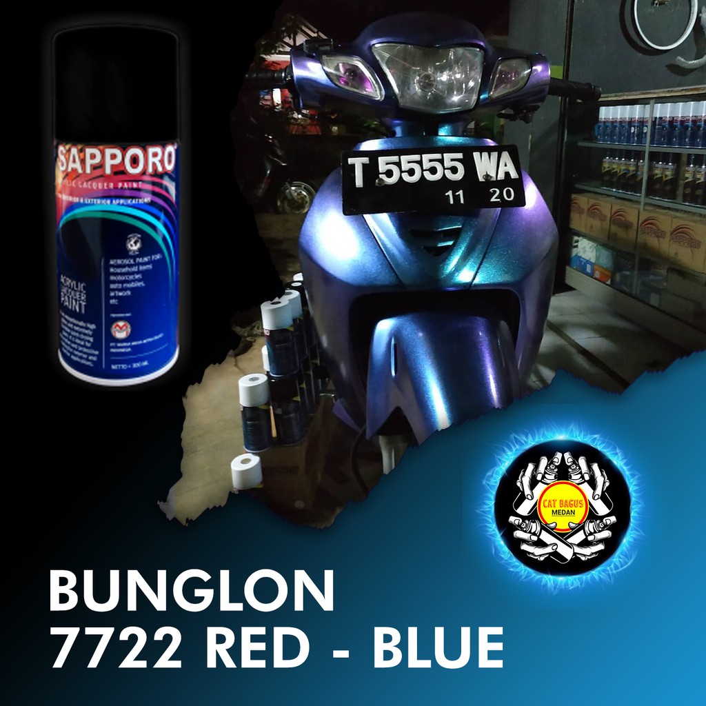 SAPPORO BUNGLON 7722 RED BLUE CAT SEMPROT 3D KHAMELEON CAT MOTOR AEROSOL PYLOX LEMBAYUNG MERAH BIRU 
