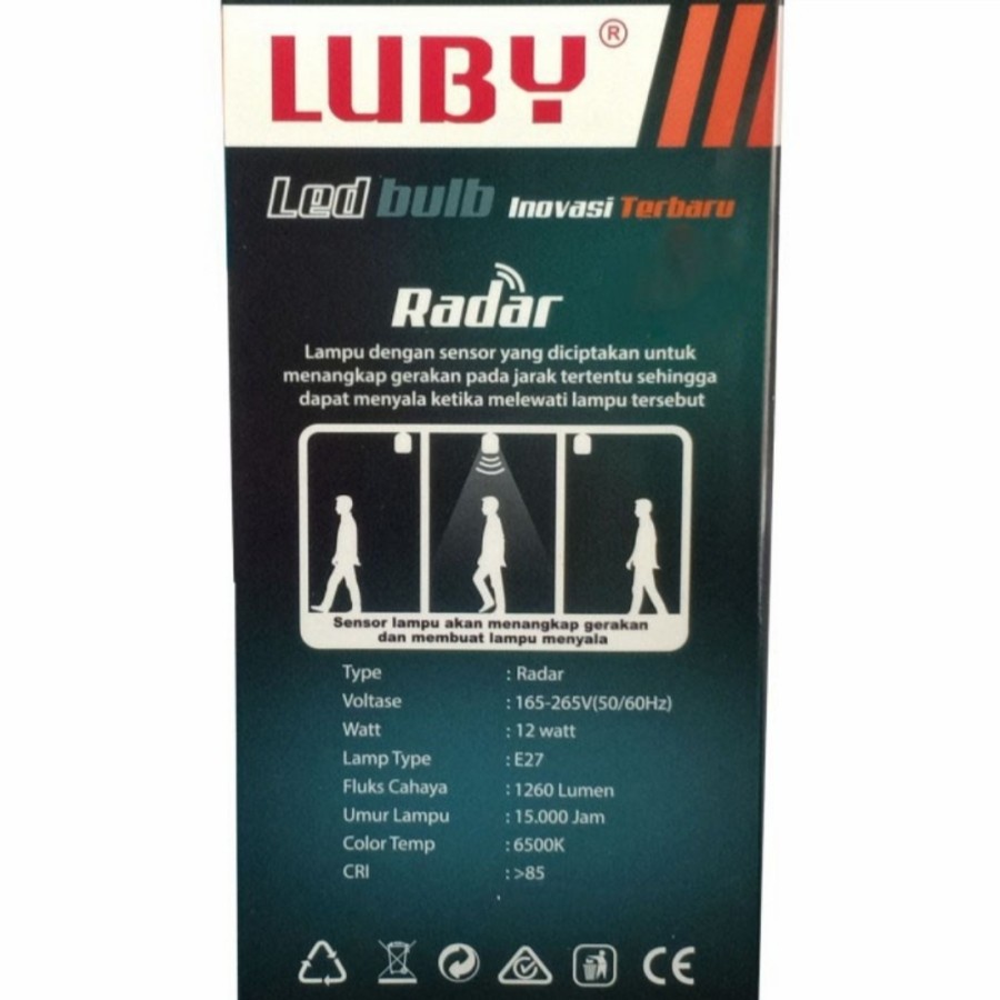 LUBY LAMPU RADAR LED 12 WATT CAHAYA PUTIH SENSOR GERAK OTOMATIS 12W