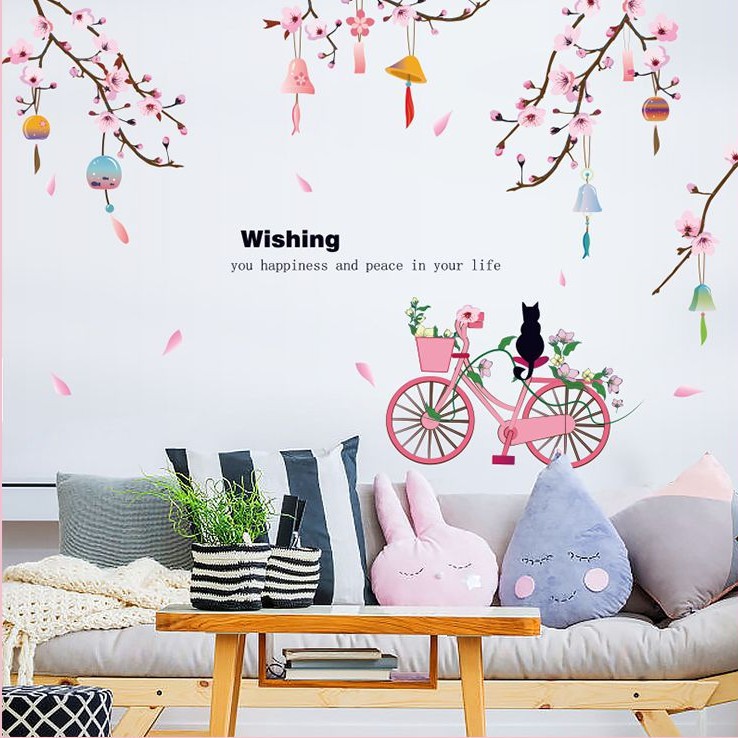 Reliza Wall Sticker Bunga Sakura Wishing Pink Bike Cat  Stiker Dinding LDR ZY1434