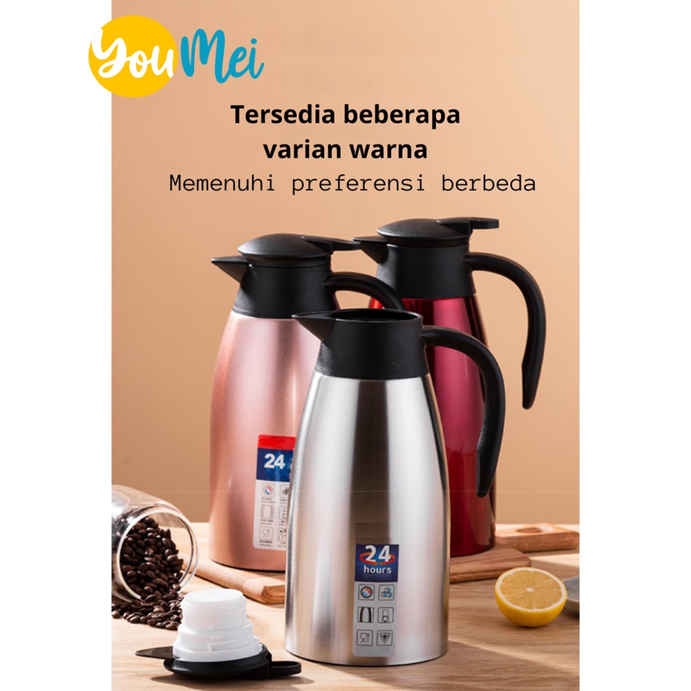 Termos air  stainless steel panas dingin 2 liter awet berkualitas kedap udara termurah merah silver - 1058