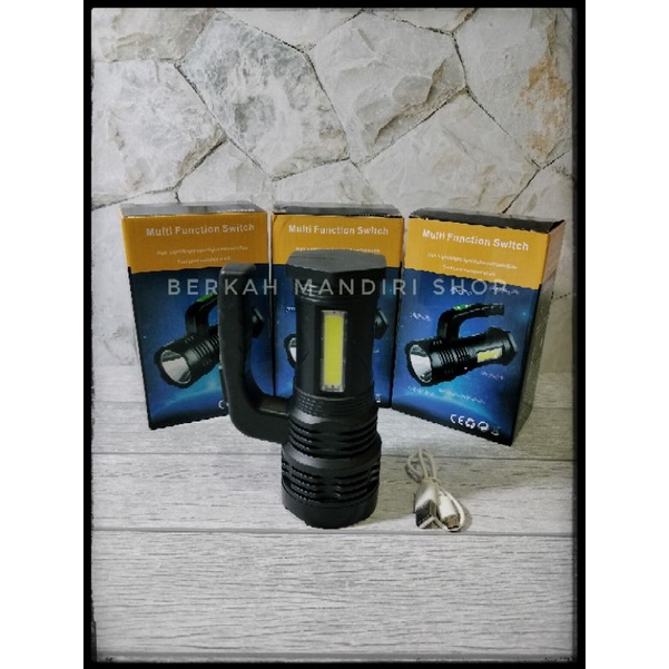 Bisa COD Senter LED Cas Super Terang Jarak Jauh  + COB 4 Mode Emergency USB Recharge