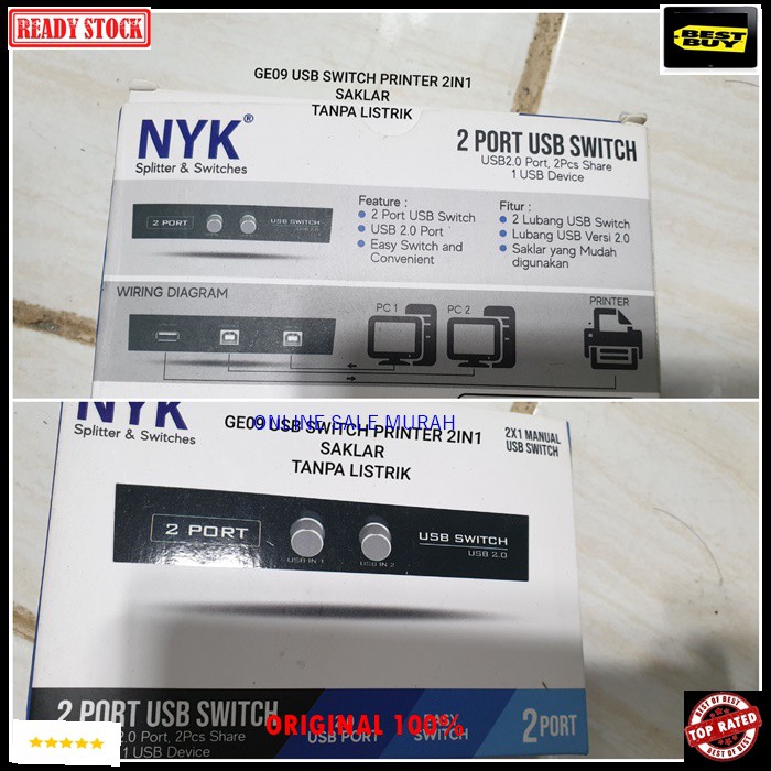 G09 Pembagi printer 2in1 usb print 2port cpu pc laptop manual switch tanpa listrik sharing join switching saklar G09   Tidak pakai listrik hanya saklar  2 komputer pakai 1 PRINTER  GAMPANG PAKAI NYA  USB SWITCH / MANUAL SWITCH PRINTER ini biasa d