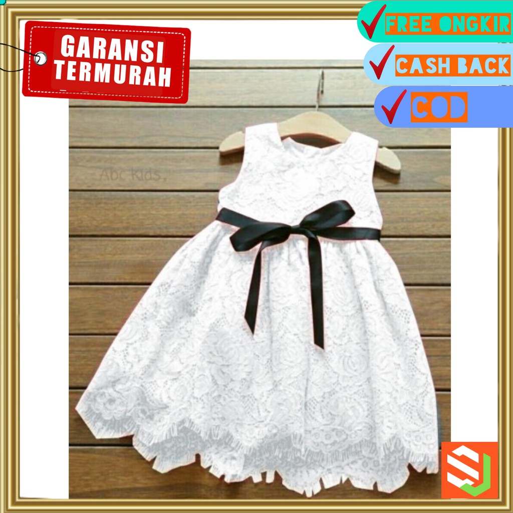 Baju Dress Gaun Pesta Baju Natal Anak Cewe Cewek Perempuan Umur 2 3 4 Tahun Bahan Brokat Putih LISKI