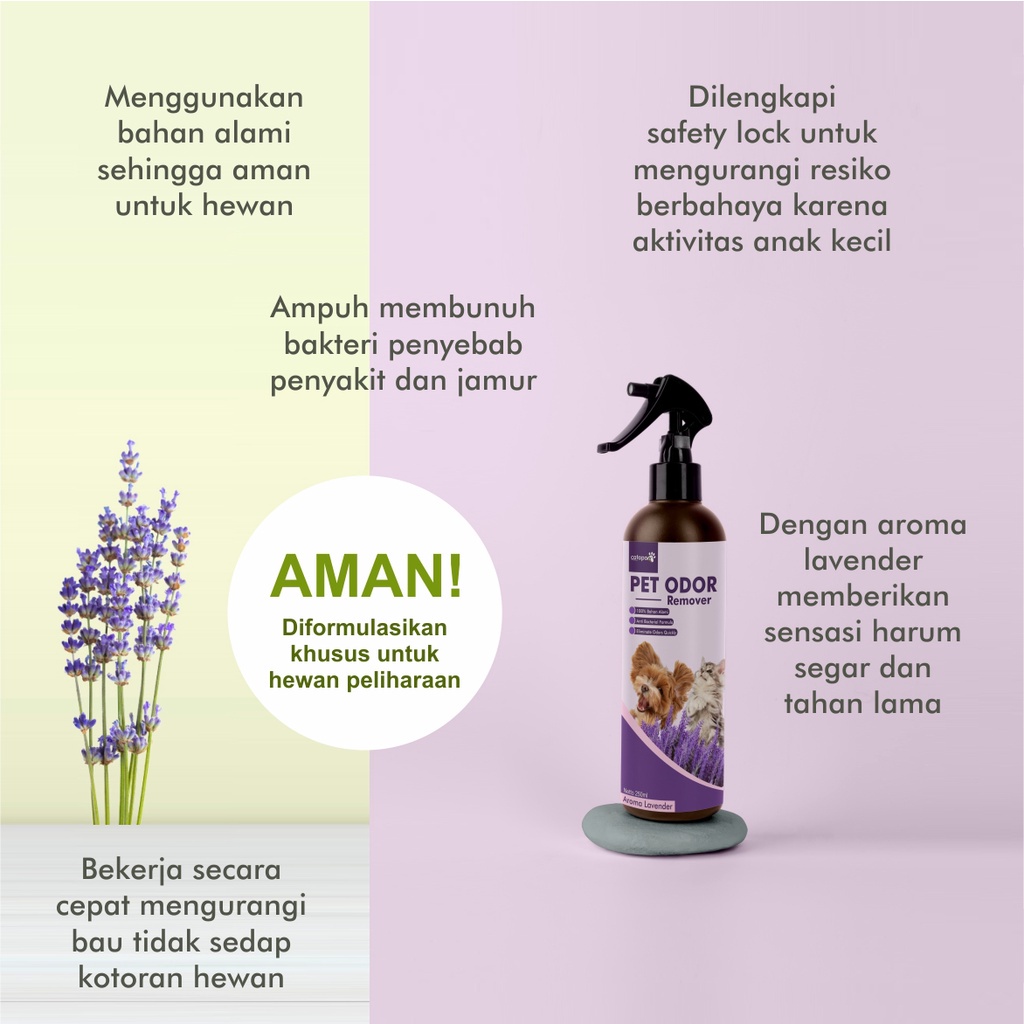 Spray Penghilang Bau Kotoran Kucing / Pet Odor Remover Penghilang Bau Pesing Bak Pasir Kucing / Cat Litter Box Spray Pipis Pup Kucing - Aroma Lavender