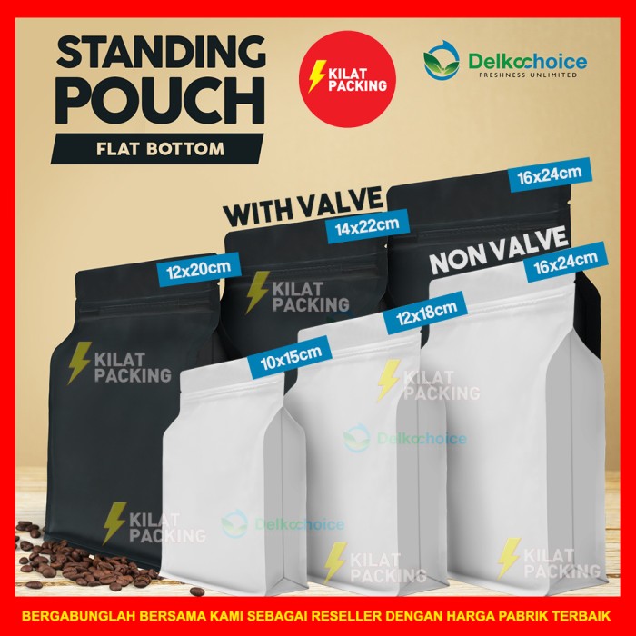 

TERBARU STANDING POUCH KEMASAN FLAT BOTTOM ZIPPER PREMIUM TERMURAH VARIAN - Putih, 10x15 NON VALVE