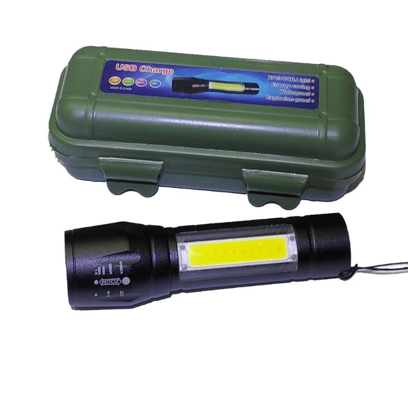 Senter Mini Zoom XPE + Led COB Cas USB // SWAT Mini Cahaya Super Terang