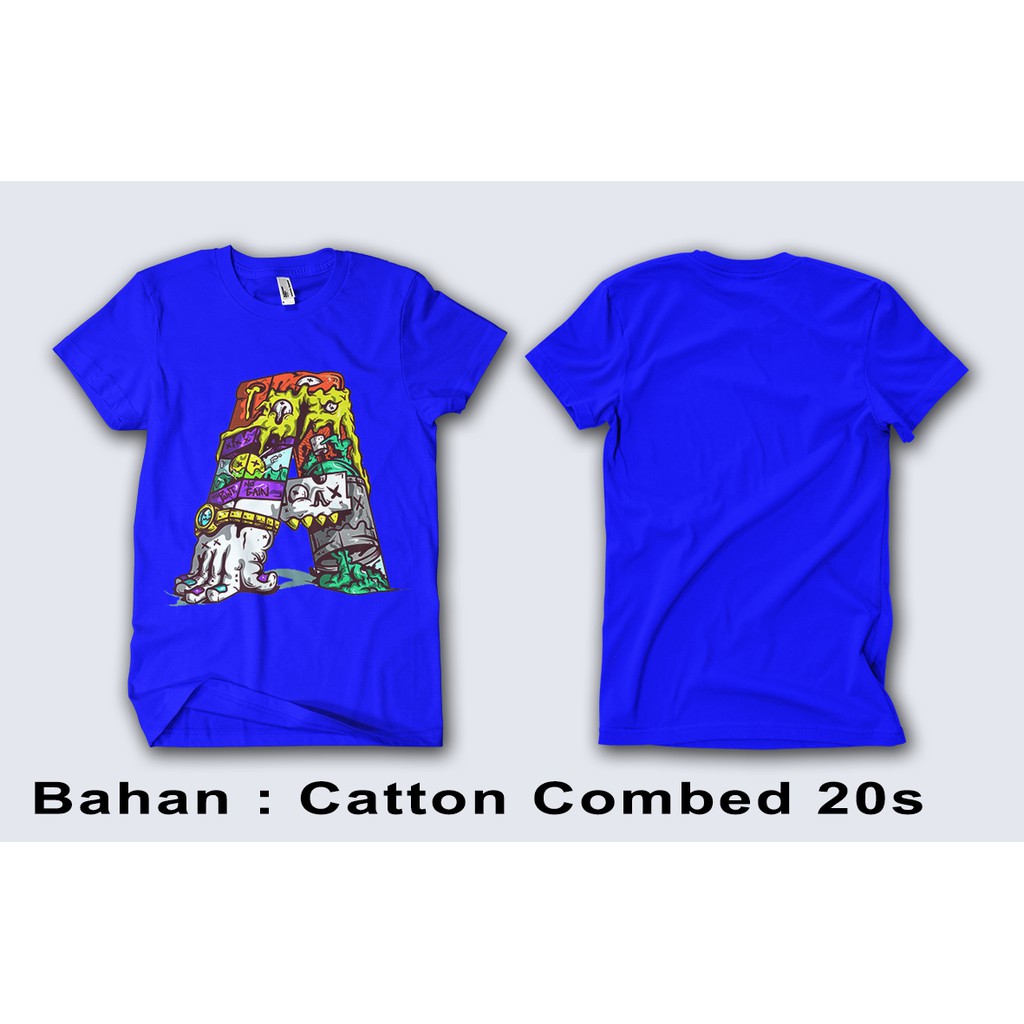 KAOS BAJU DISTRO PRIA | DESAIN HURUF A | SABLON DTF TERBAIK | KAOS 20s