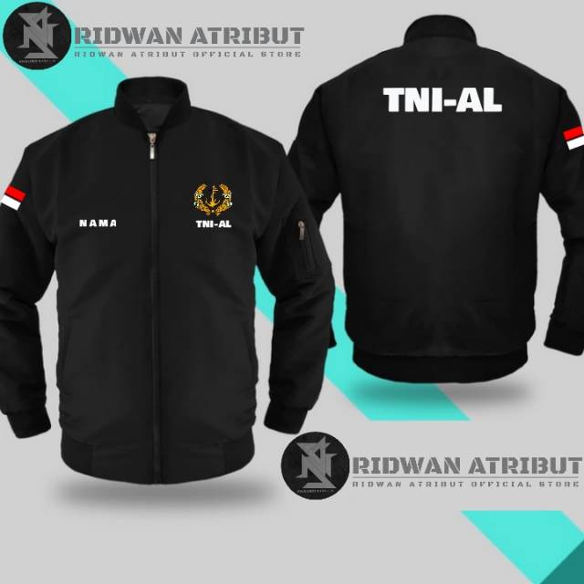 JAKET BOMBER TASLAN .TNI-AL.FULL HITAM