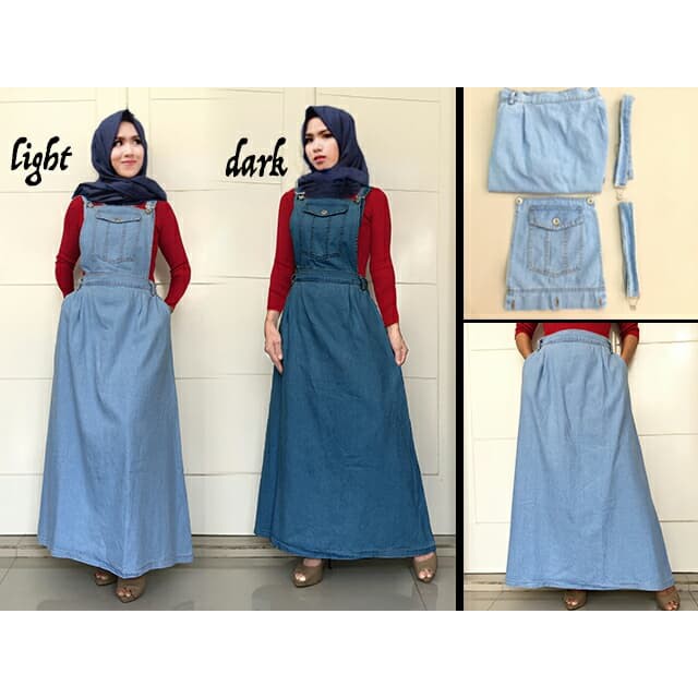 overall rok panjang / bahan jeans washed / rok kodok