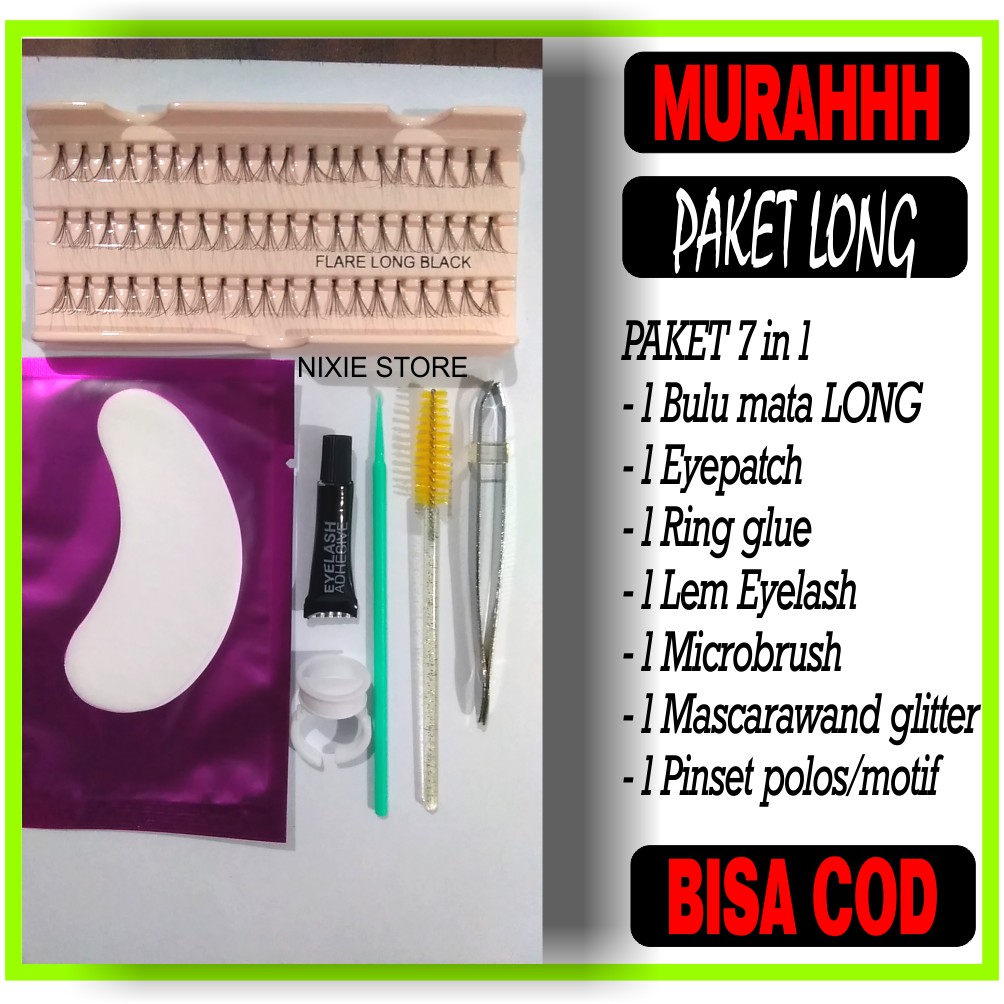 PAKET Bulu mata tanam Bulumata Eyelash extension 7 in 1 Natural Halus Lembut Ringan Flare 60 Helai