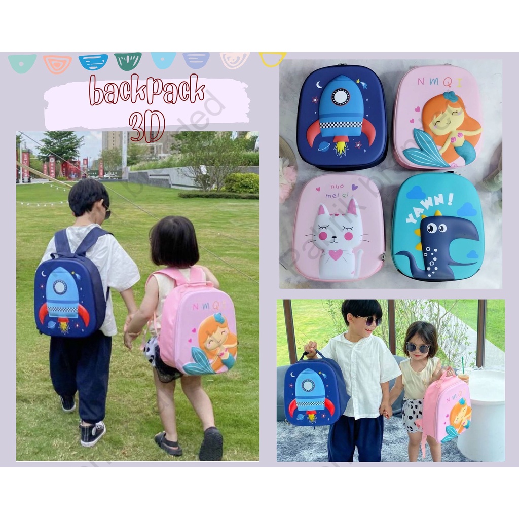 pabrik branded Backpack 3D kids anak import asli tas bag sekolah sling kecil nylon karakter cat kuci