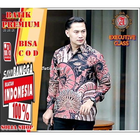 W004 Baju Batik Pria  Kemeja Undangan Pesta Kerja  Lengan Panjang  Premium Original