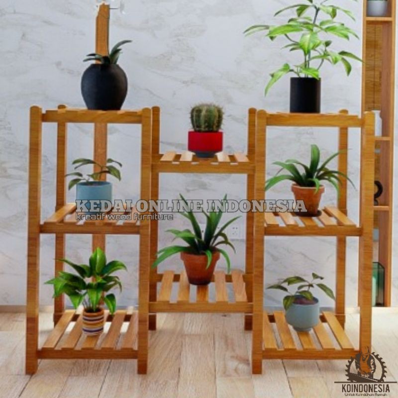Rak Bunga Susun Kayu Minimalis Tanaman Hias Tingkat Dekorasi Dinding Minimalis Modern