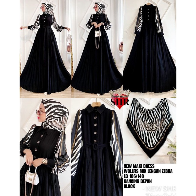 COD !!! NEW SHR ORI 100% DRESS MAXI wolfis ZEBRA PREMIUM BUNGA BLACK MILO LEOPARD SYAHIRA-6