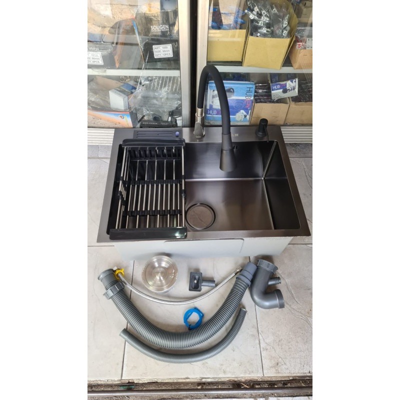KITCHEN SINK BLACK HITAM / BAK CUCI PIRING STAINLESS 304 BLACK HITAM 60cm / 80cm TEBAL 3MM