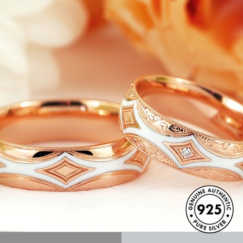 Cincin S925 Silver Warna Rose Gold Aksen Berlian Bahan Keramik Epoksi
