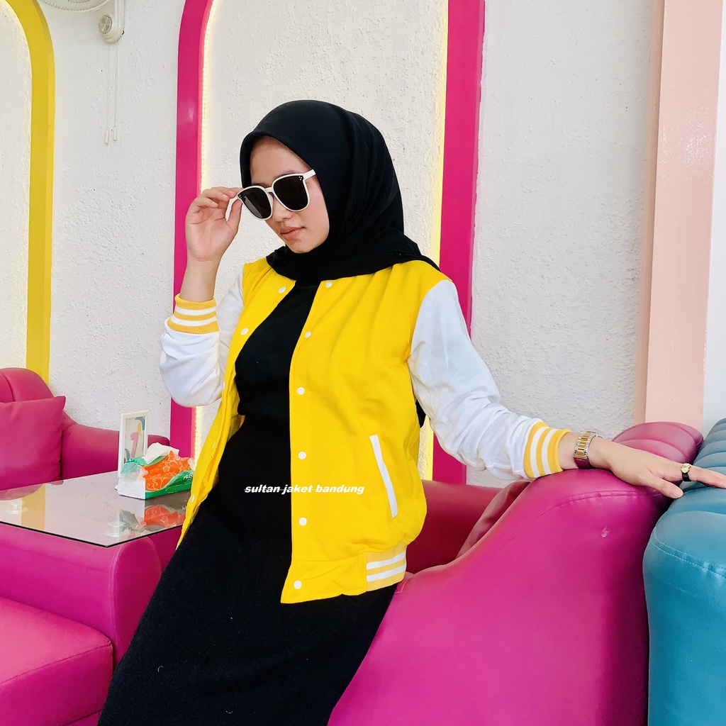 Jaket Varsity Basic II jaket Baseball Polos II College Jacket II Jaket Sweater Varsity Milea-KUNING - PUTIH