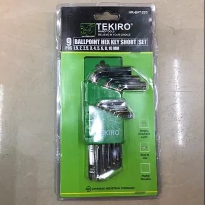 Tekiro Kunci L set Pendek 9 pcs ball point ukuran 1.5mm - 10mm