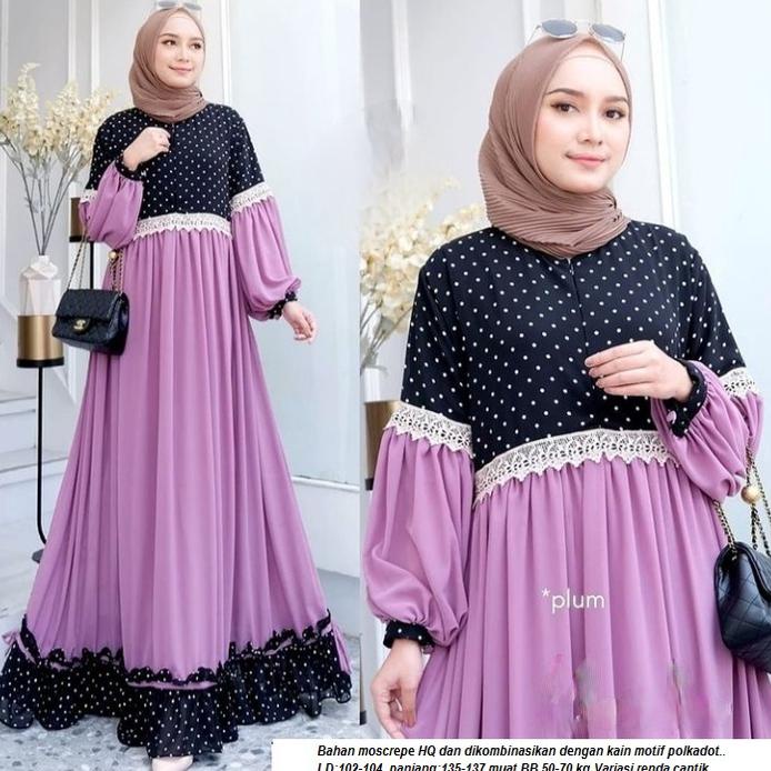 Gamis wanita dewasa2022/Dress muslim/Yesika maxi motif polkadot/Ukuran L/XL "Kla31au22ᵞ"