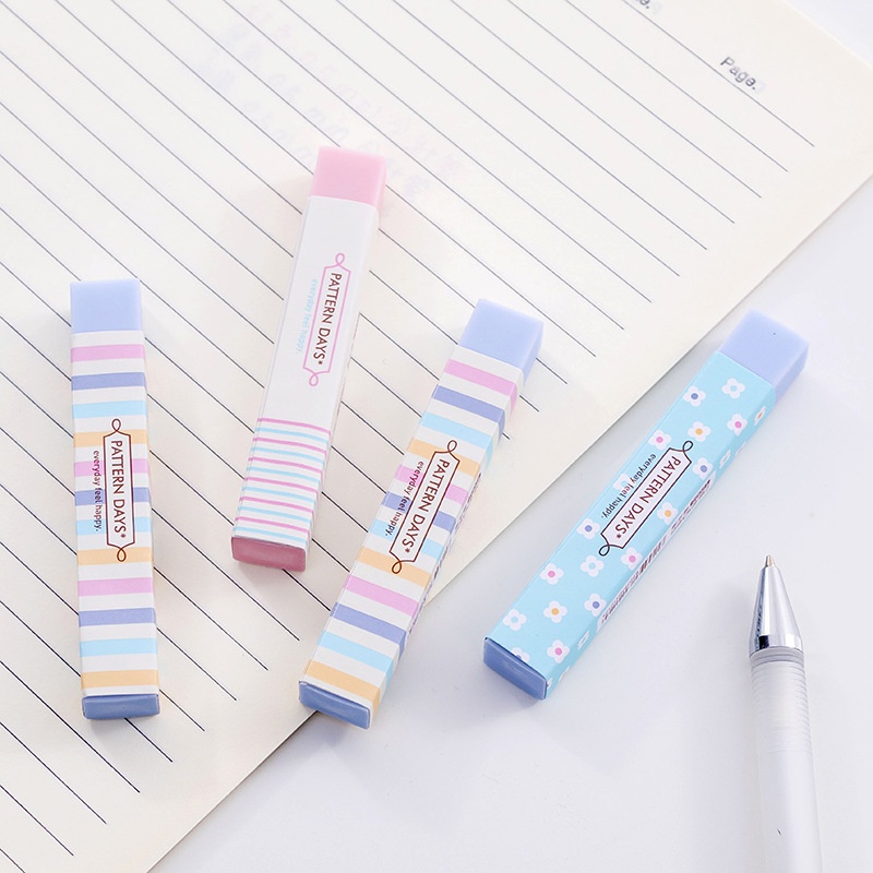 Penghapus Pensil Bahan Karet Warna Permen Motif Garis Untuk Stationery Sekolah / Kantor