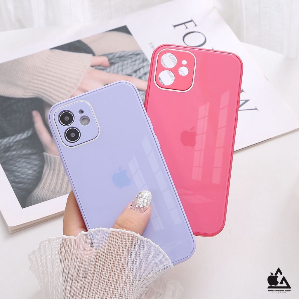 Premium Glass Case iPhone 13 PRO MAX Mini 12 PRO MAX 11 PRO XR XS 7 7+ 8 8+ SE 2 With LOGO TEMPERED SOFTCASE KOREAN SILIKON Candy Mewah