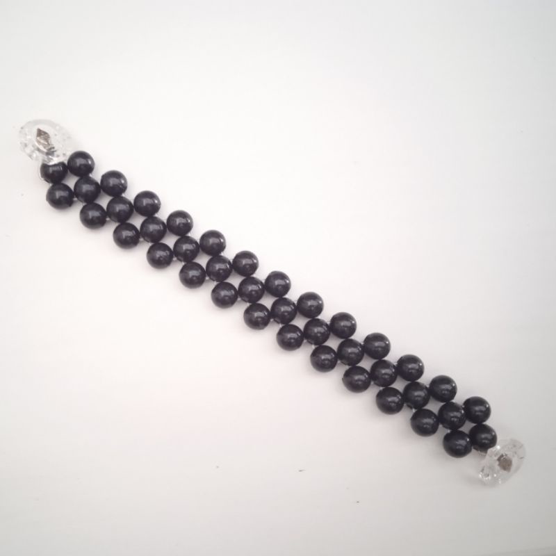 Strap Masker / Konektor Masker Hijab Manik Mutiara Warna Hitam