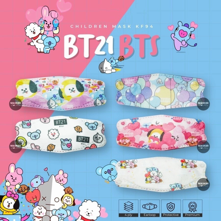 Masker KF94 Anak Motif BTS BT21 isi 10 pcs mask Premium