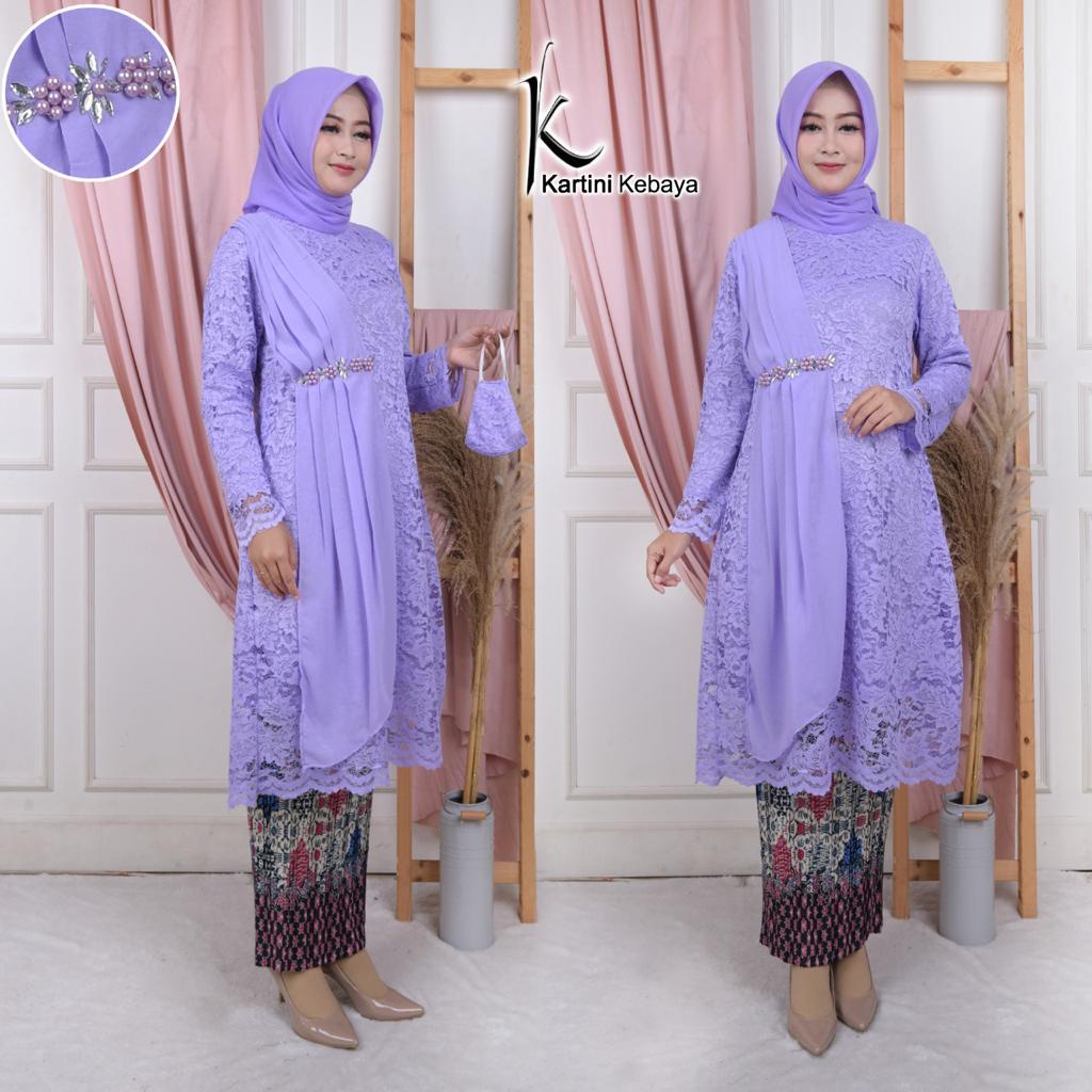 Setelan Kebaya Tunik Brukat / Brokat Mix Selendang Ceruty Aneka Pilihan Warna