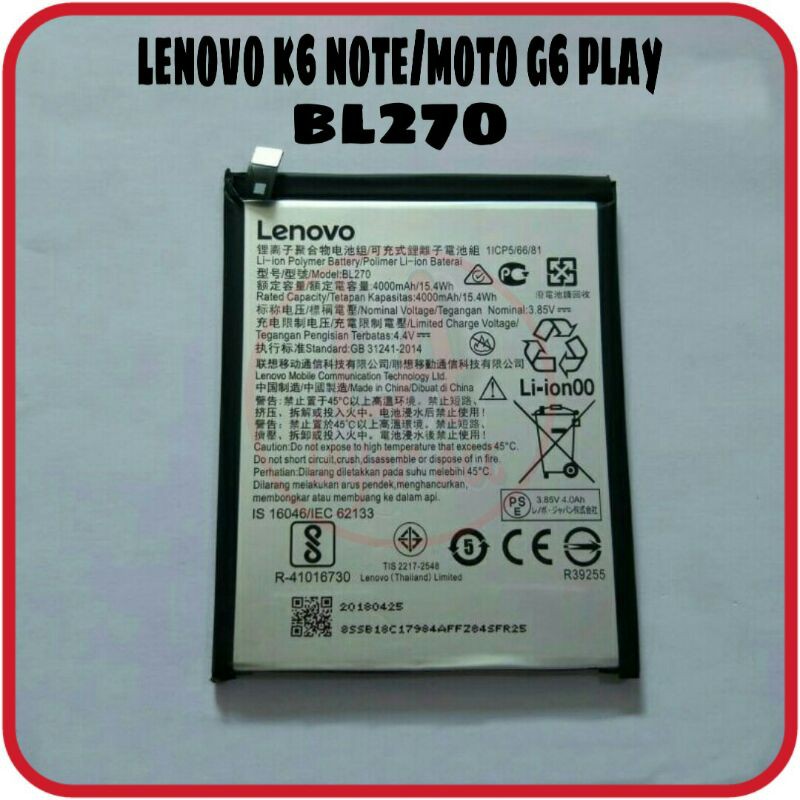 Baterai Battery Lenovo K6 Note/Moto G6 Play BL270