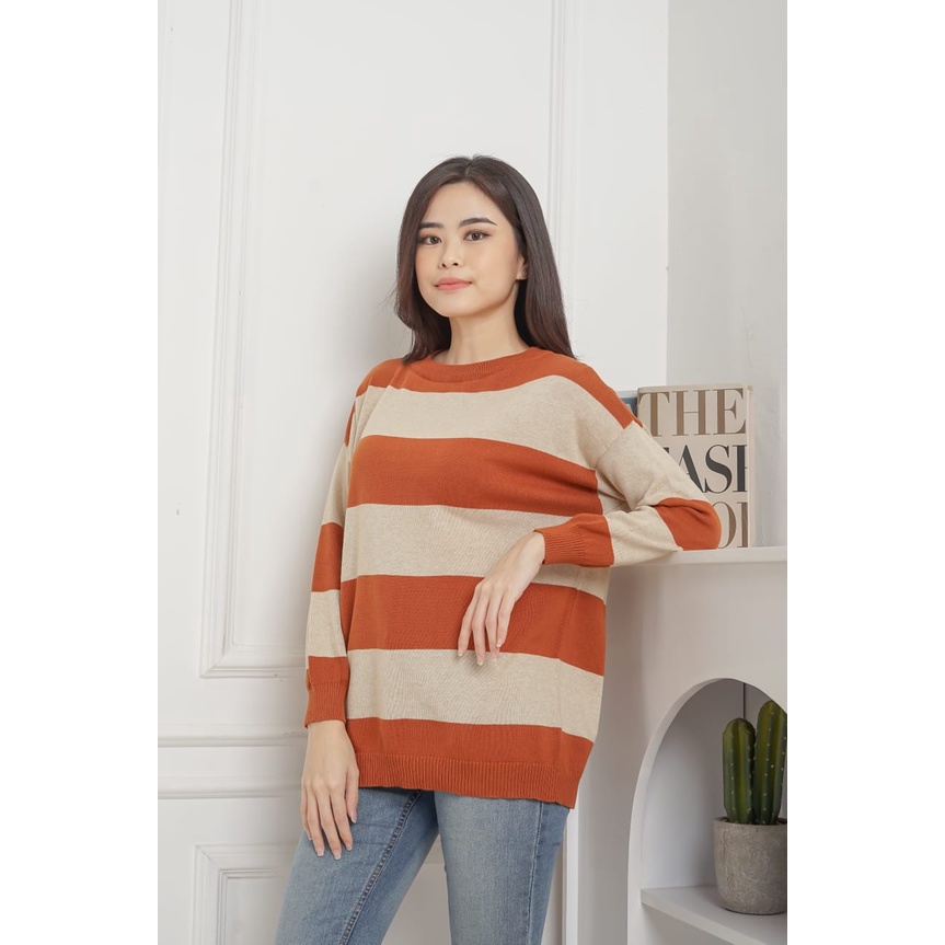 Yujin Stripes Sweater - Top Oversize Bahan Rajut Knit - Atasan Rajut Wanita (313)