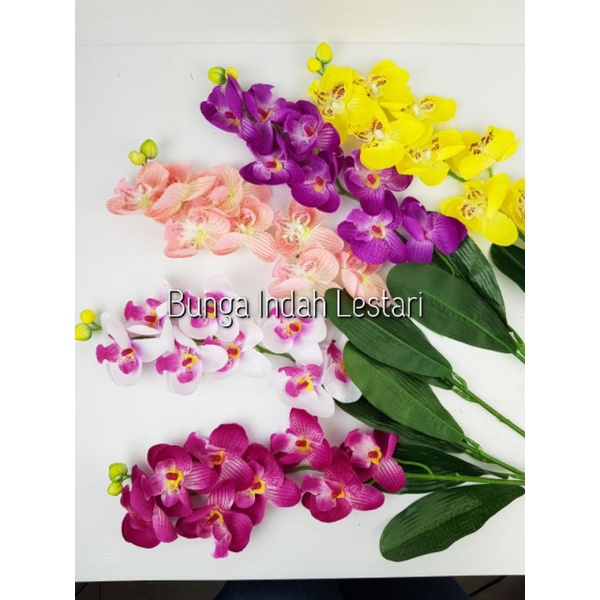 Bunga anggrek palsu tangkai satu plastik dekorasi artificial