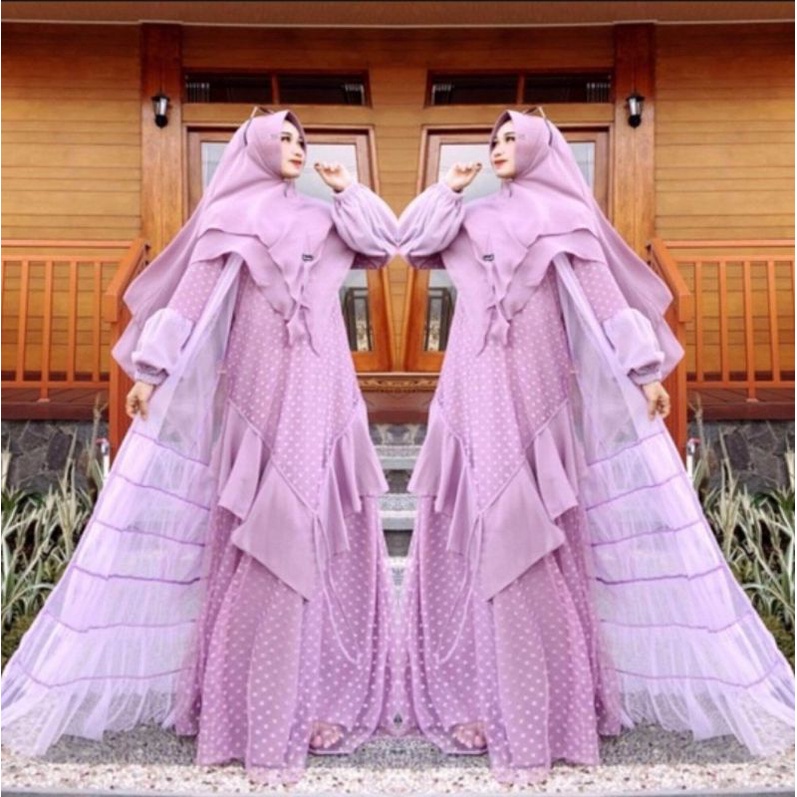 AMORA GAMIS LONG CARDY TULE DOTY SUPER JUMBO by RAYHANUN ld 90 sampai ld 160 170 180