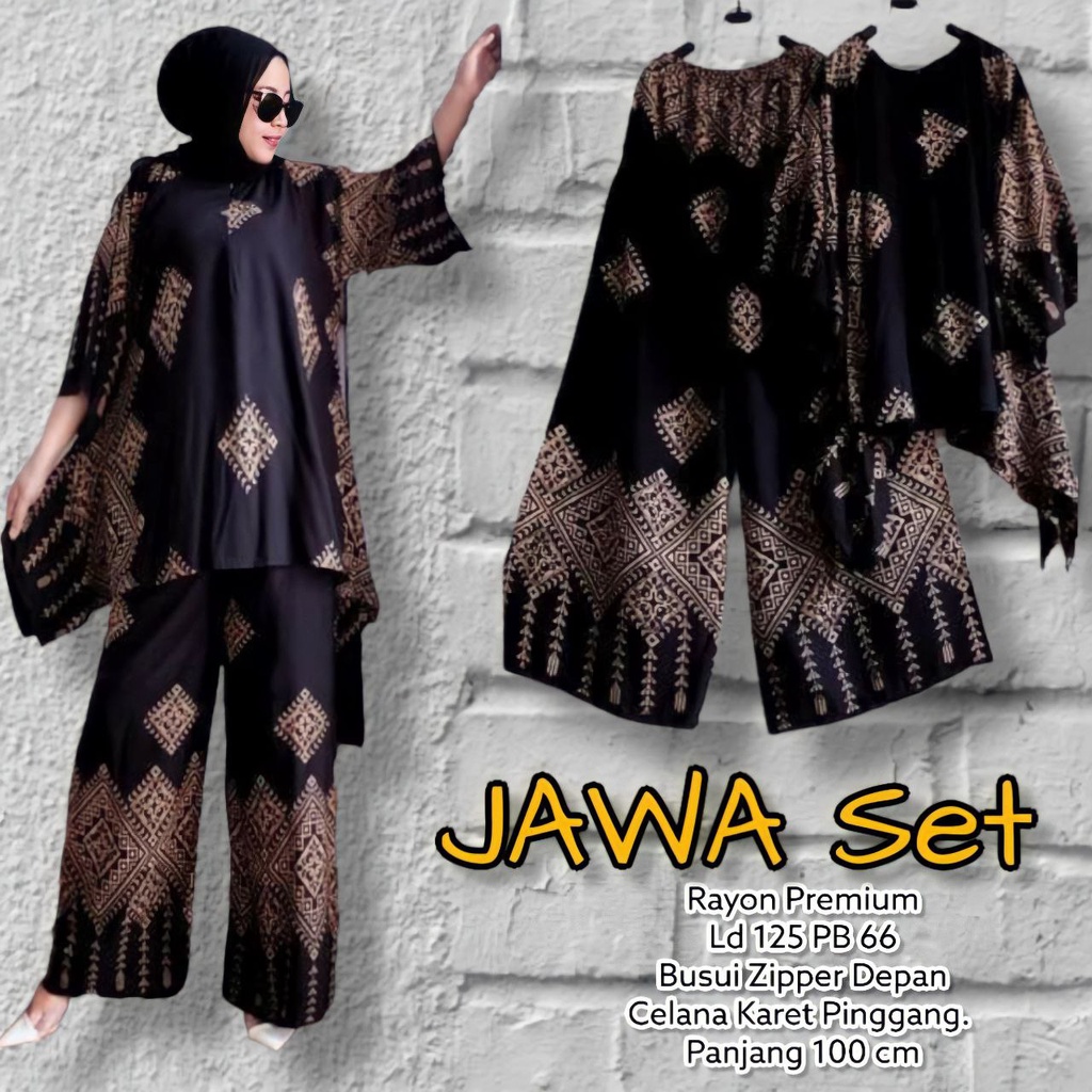 Jawa Set Jumbo Rayon Tie Dye  Batik Premium Waka Waka Setelan Wanita Celana Panjang Set Bigsize LD 125 cm